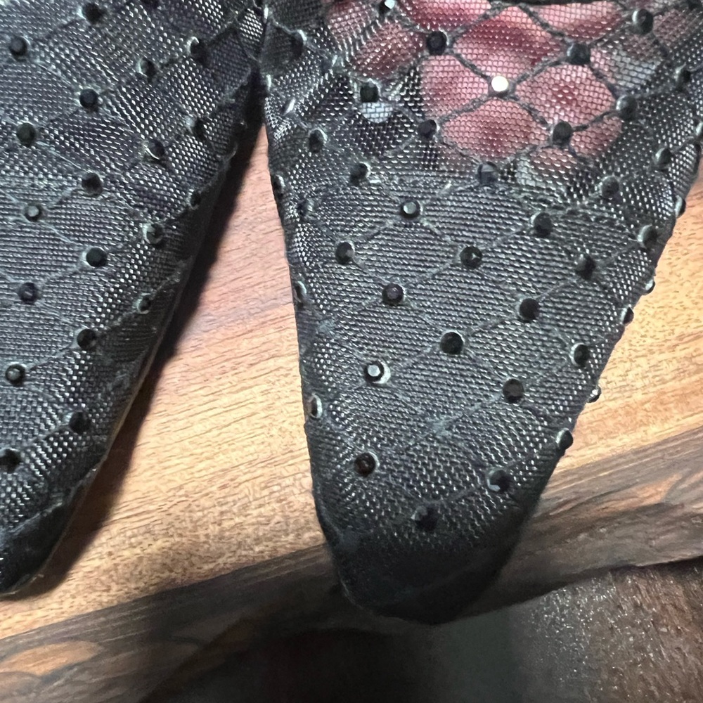 Nina Black Mesh Heels with Rhinestone Detail - Picture 4 of 12